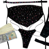 AC Bedazzled Elastic Strap Thong: Demon Time Black
