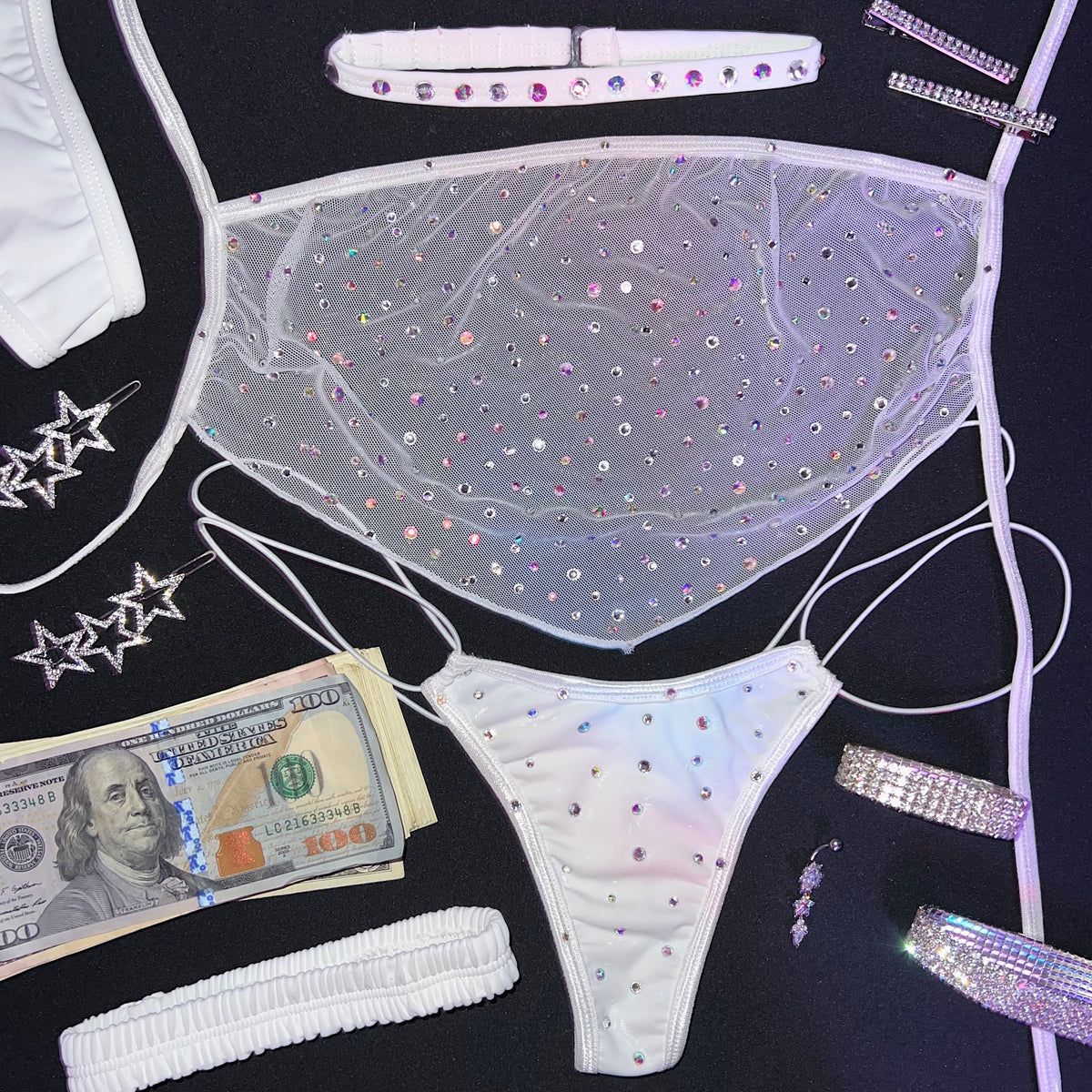 AC Bedazzled Bandana Top: Like a Virgin White Mesh