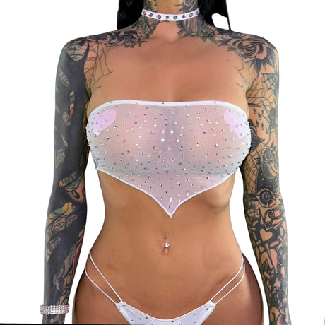 AC Aura Bedazzled Thong Set: Like a Virgin White