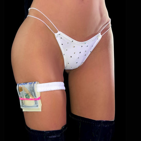 AC Bedazzled Elastic Strap Thong: Like a Virgin White