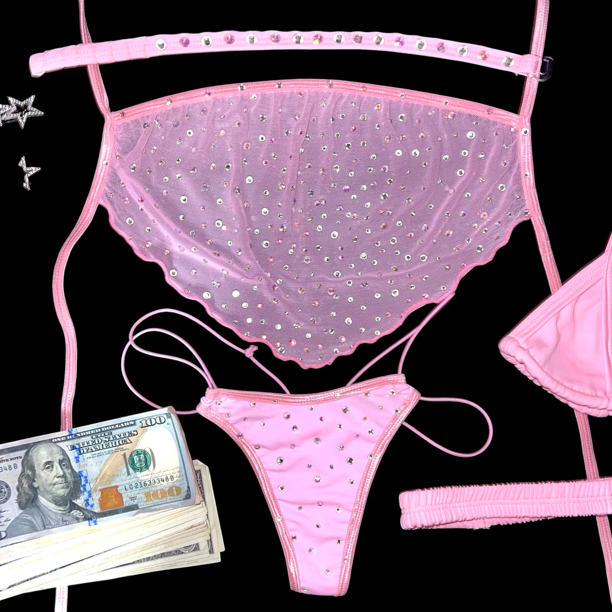 AC Bedazzled Elastic Strap Thong: Princess Baby Pink