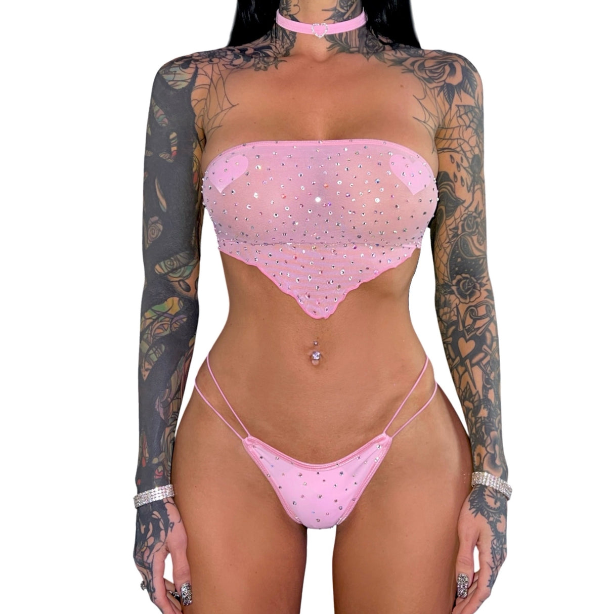AC Bedazzled Elastic Strap Thong: Princess Baby Pink