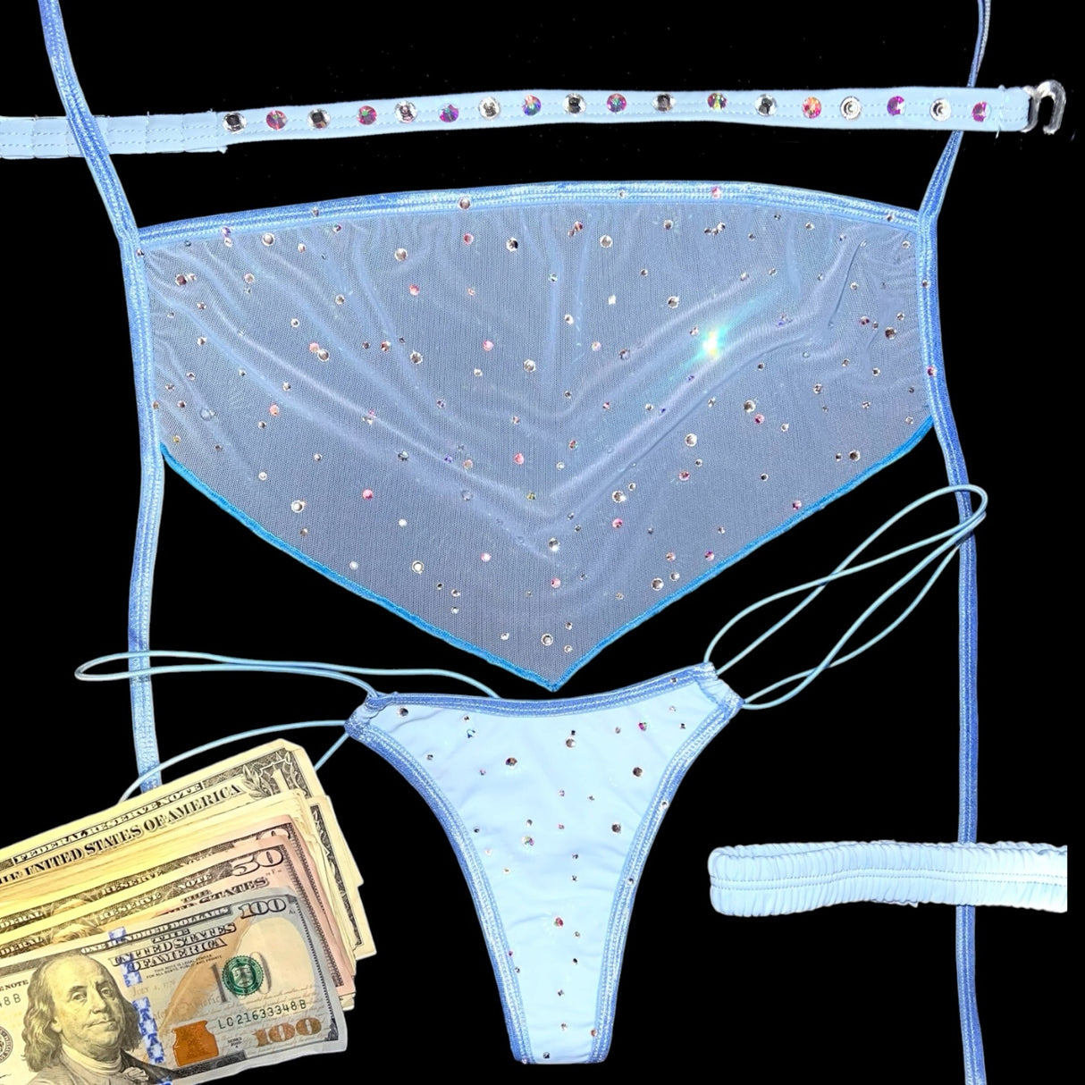 AC Bedazzled Elastic Strap Thong: Baby Girl Blue