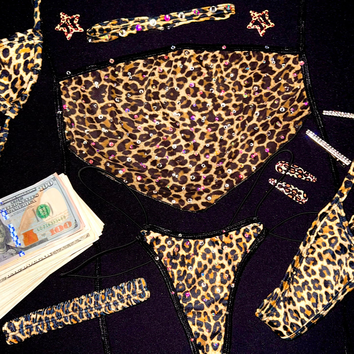 AC Aura Bedazzled Thong Set: Leopard Print