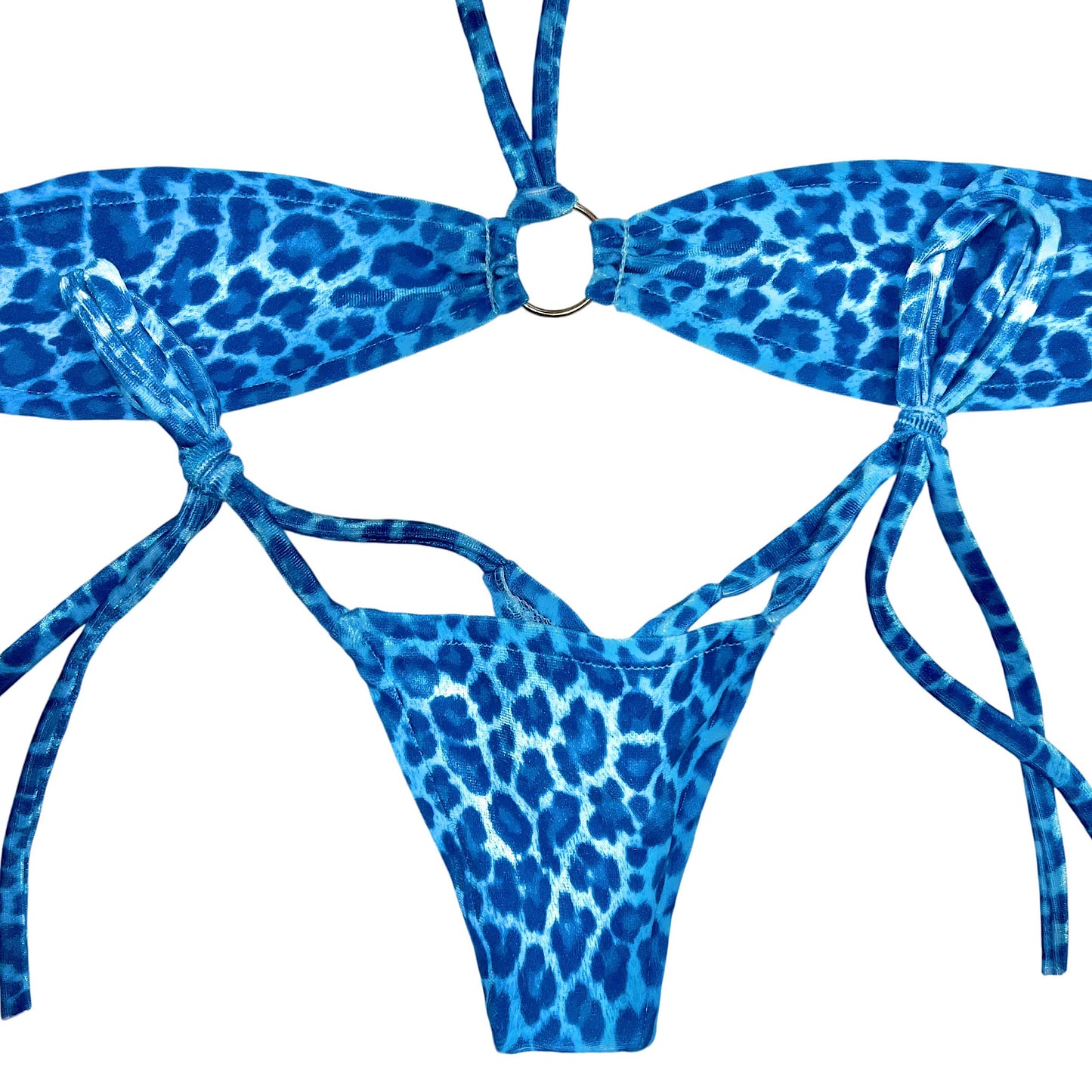 ACE Micro Bandeau Side Tie Set: Kitten Velvet Azure Blue