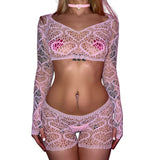 Main Squeeze Heart Net Shorts Set: Baby Pink