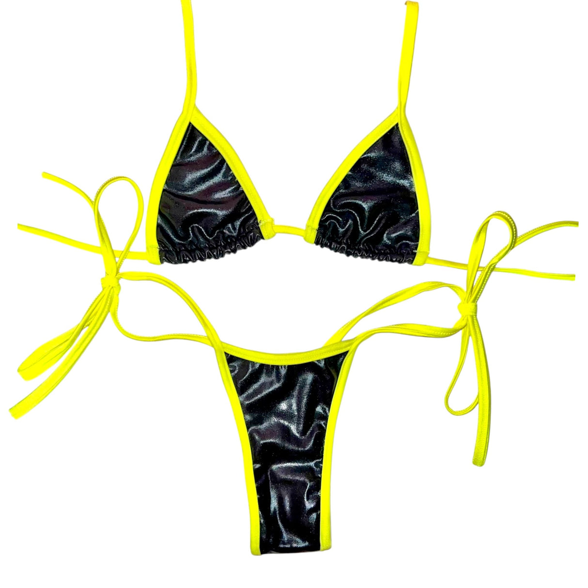 Lil Succubus Side Tie Set: Black Vinyl & Neon Yellow