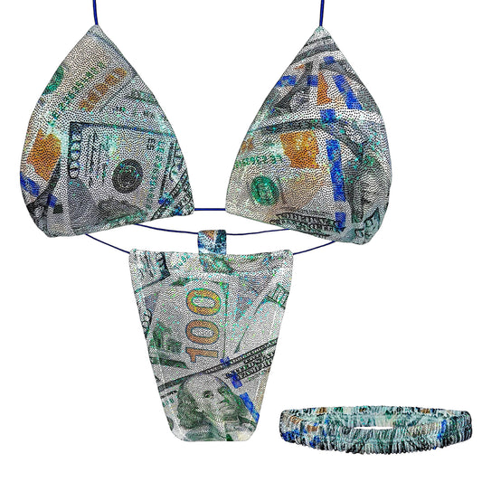 ACE Tieable Microkini + Garter: HU$TLER Sparkly Money Green