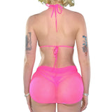 3 Piece Mesh Kini w. Wrap: Mesh Hot Pink