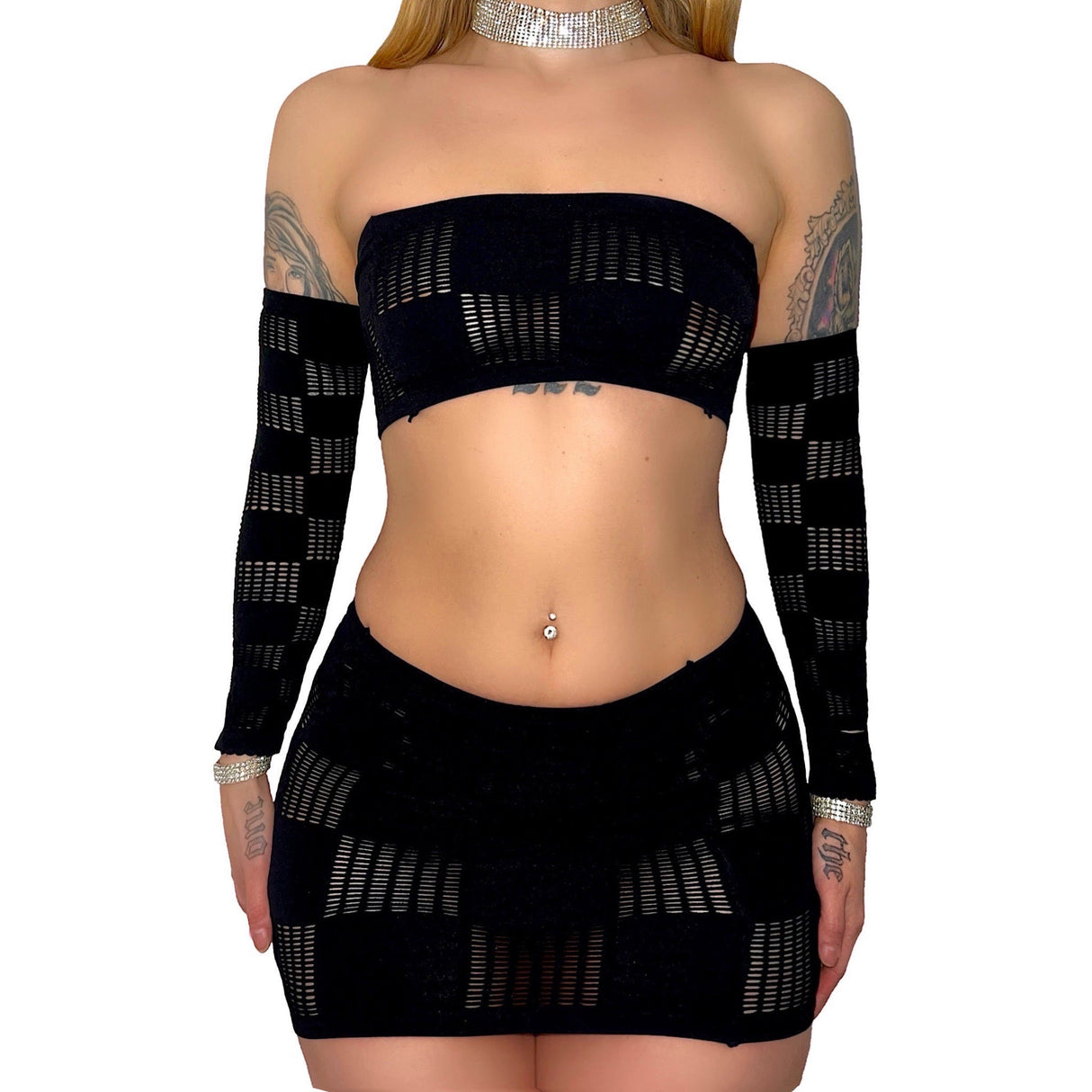 Here Comes Trouble Skirt Set: Black