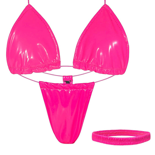 ACE Tieable Microkini + Garter: Latex Bimbo Pink