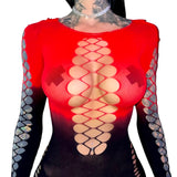 Persephone Mesh Cutouts Dress: Red n' Black Gradient