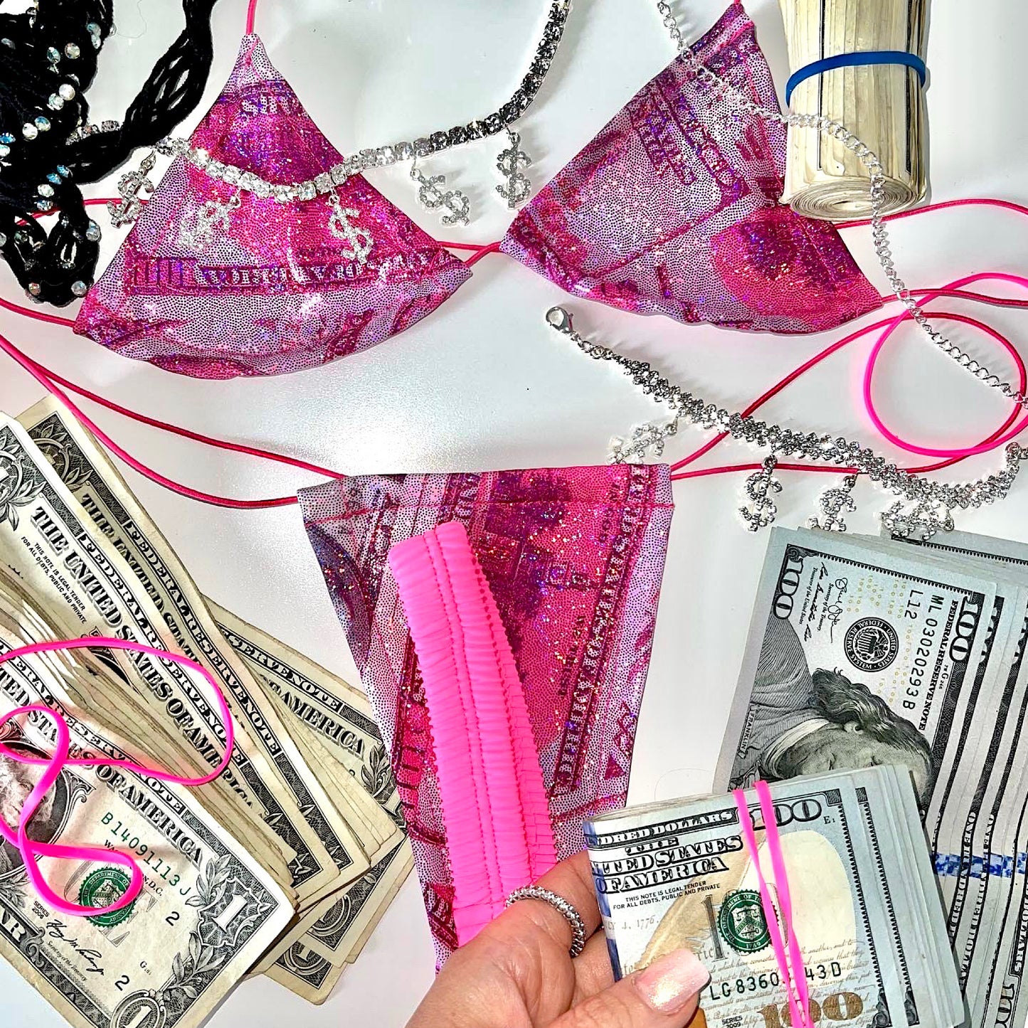 ACE Tieable Microkini: HU$TLER Pink Sparkly Money