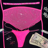 AC Bedazzled Elastic Strap Thong: Pay Me Neon Pink