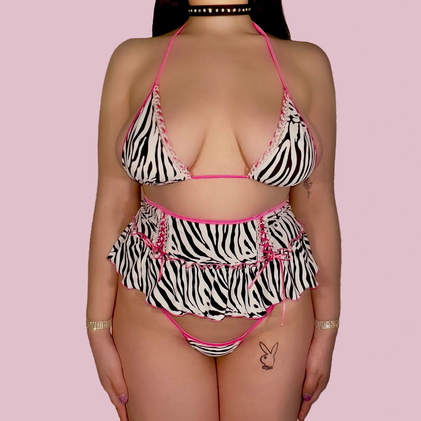 Adriana Ribbon Trim Skirt Set: Zebra n' Hot Pink