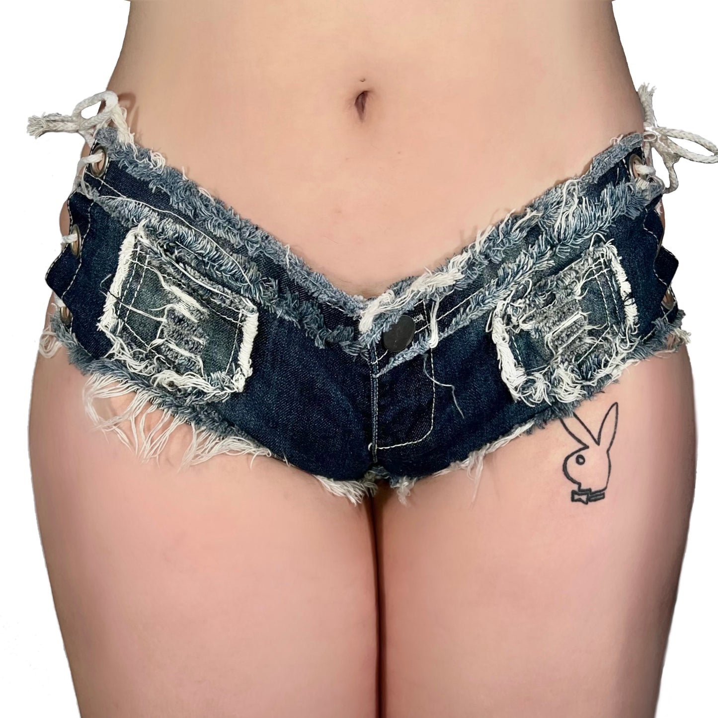 Daisy Dukes Lace Up Denim Booty Shorts: Blue Denim