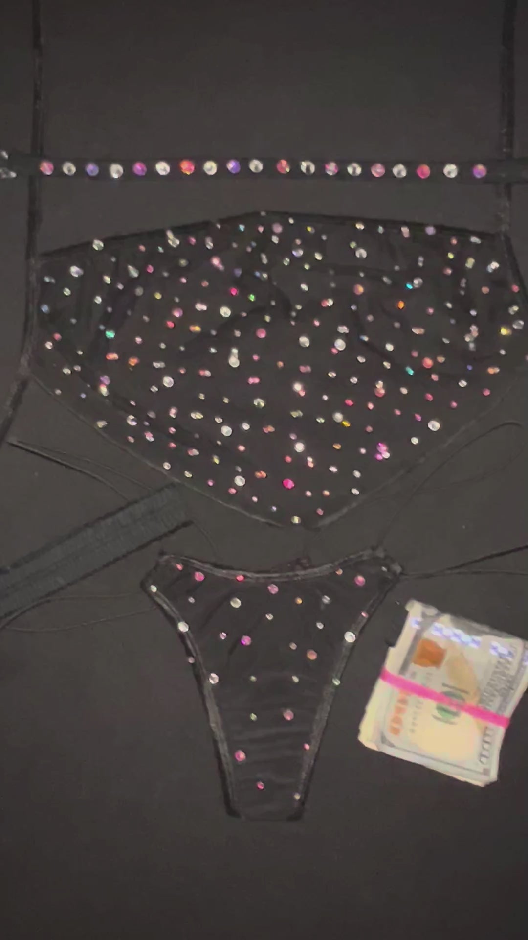AC Bedazzled Elastic Strap Thong: Demon Time Black
