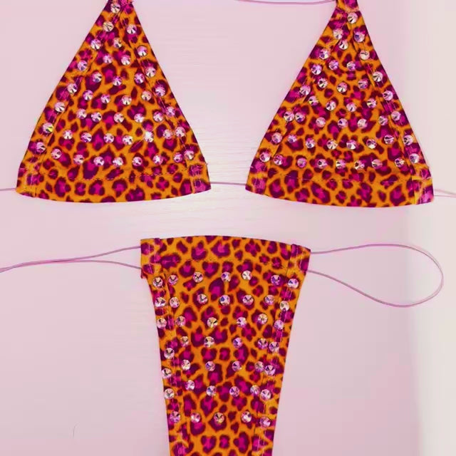 Bedazzled Microkini: Leopard Orange n' Pink