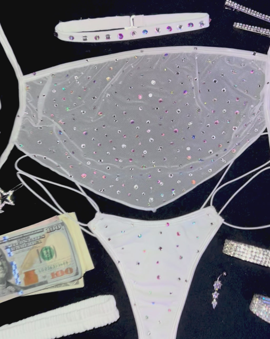 AC Bedazzled Bandana Top: Like a Virgin White Mesh