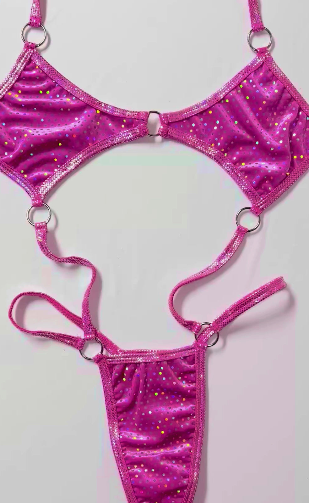 Flawless Holo Sequins Sling Onesie: Velvet Neon Pink