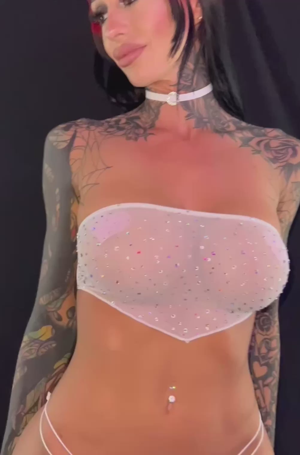 AC Bedazzled Bandana Top: Like a Virgin White Mesh
