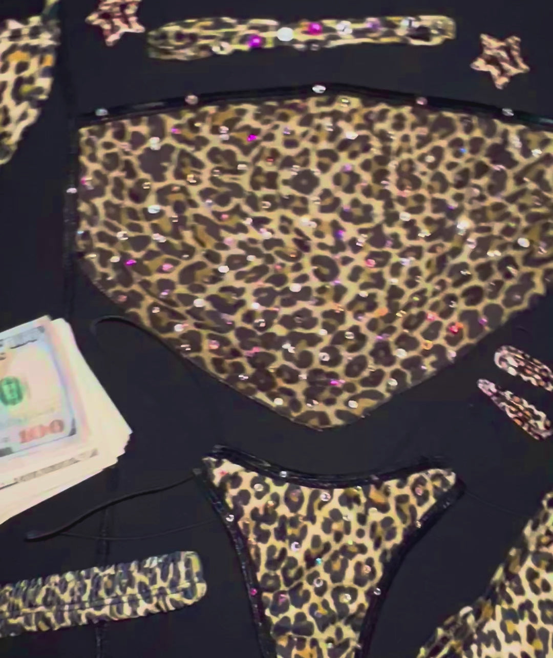AC Aura Bedazzled Thong Set: Leopard Print