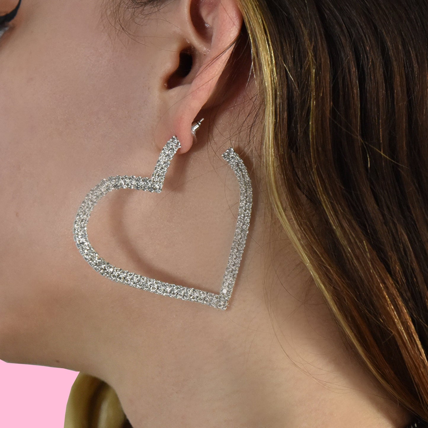 Adore Me Diamond Heart Hoop Earrings: Silver
