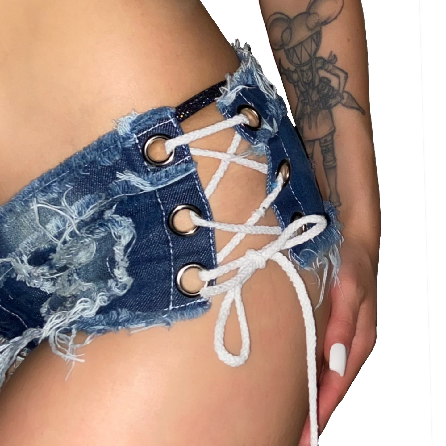 Daisy Dukes Lace Up Denim Booty Shorts: Blue Denim