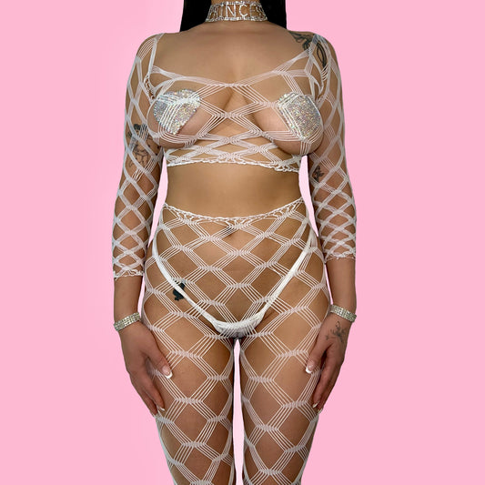 On Your Knees in Capris Net Set: White