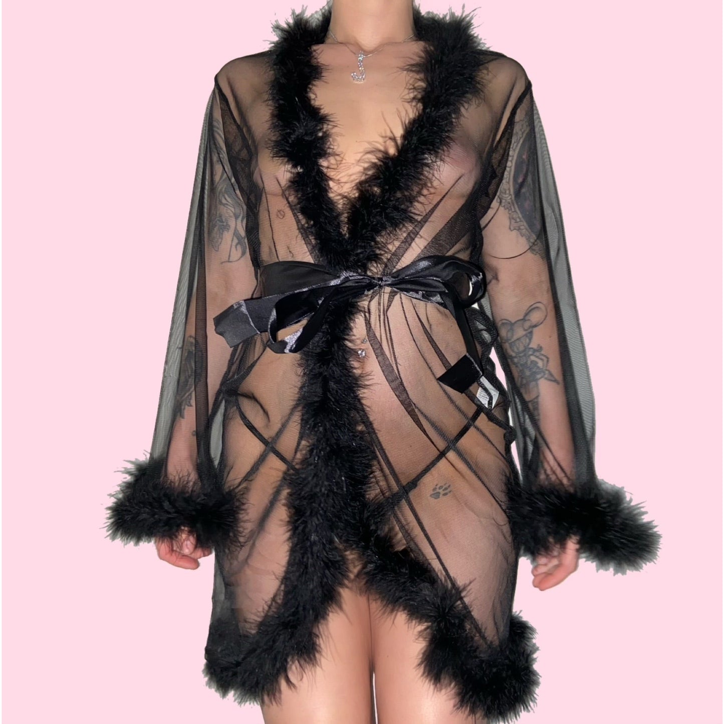 Reverie Feather Robe: Black